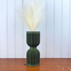 Hand Crafted Green Vase with Cream Accents